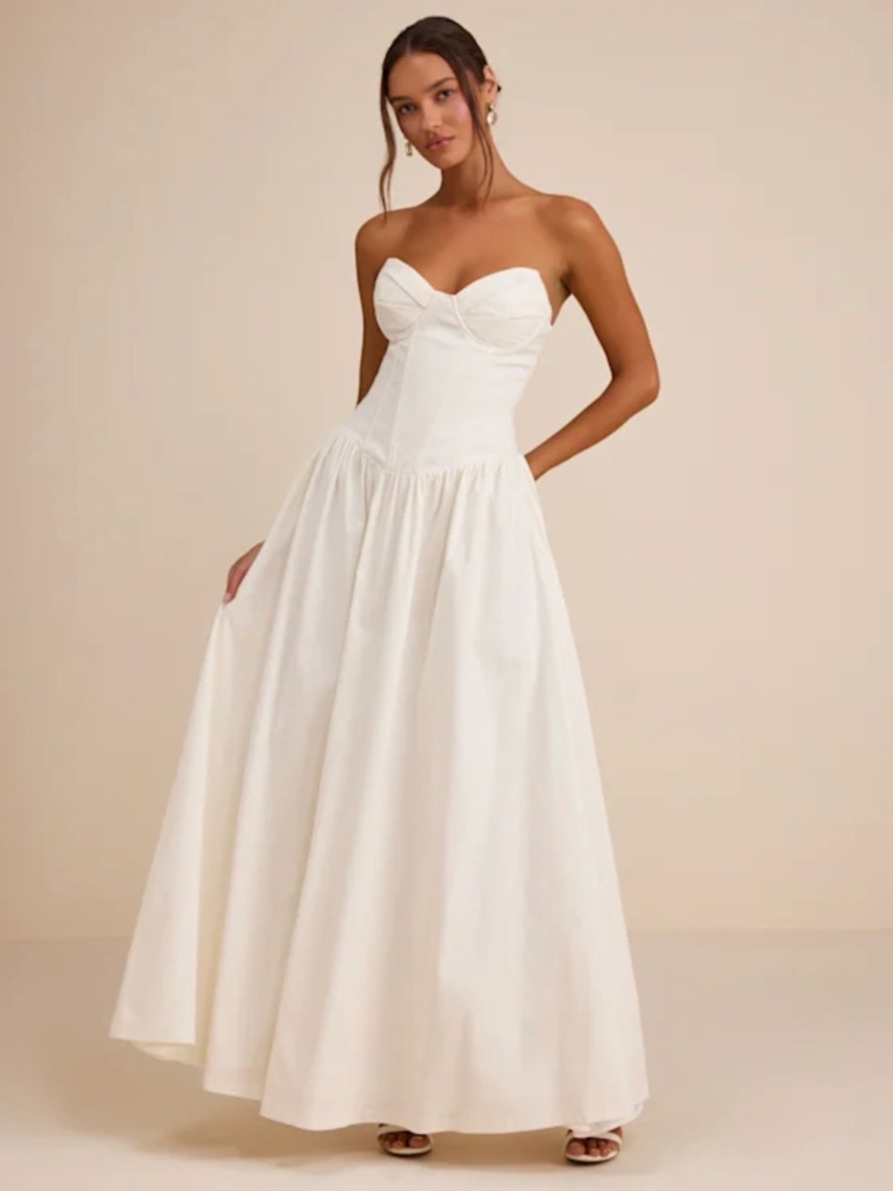 Lulu's Strapless White Corset Ball Gown